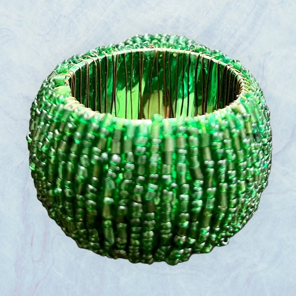 Set of 3 Green Sequin Beaded‎ Napkin Rings